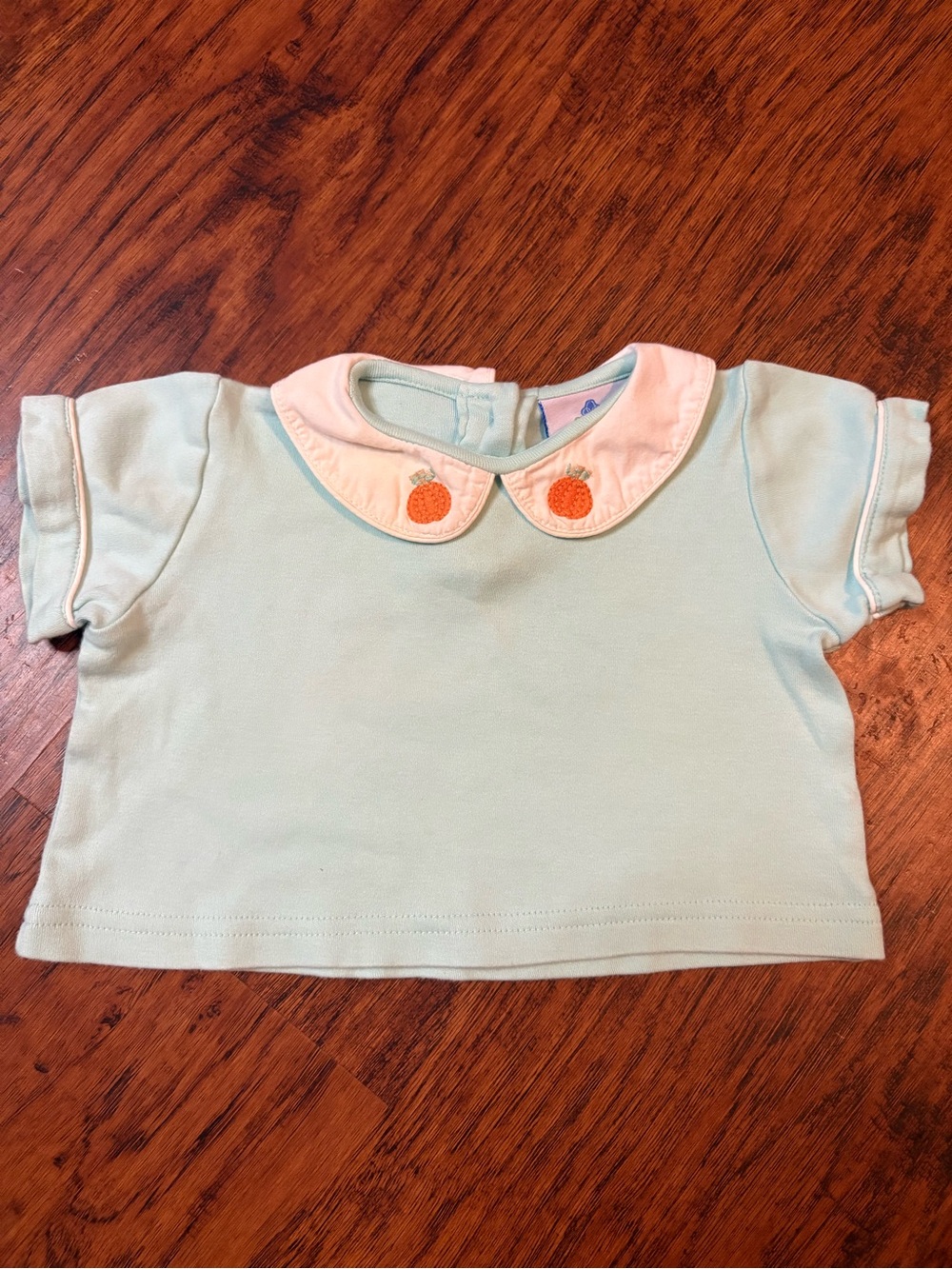 Girls Light Aqua Short-Sleeve Top with Peter Pan Collar